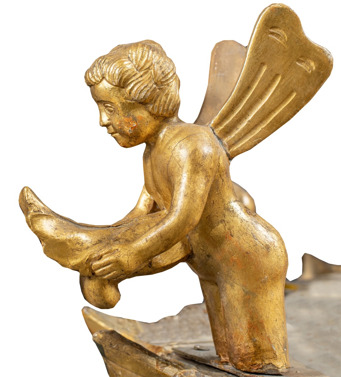Lustre italien à douze lumières en bois sculpté, doré et peint. Début du XIXe siècle.-photo-2