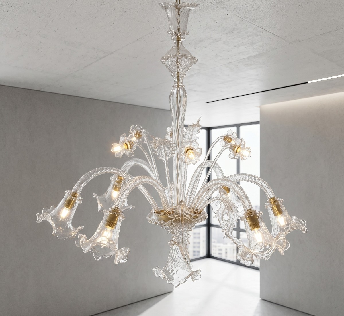 Lustre « Ca' Venier » à six lumières en verre soufflé de Murano. Italie, début du XXe siècle.-photo-2