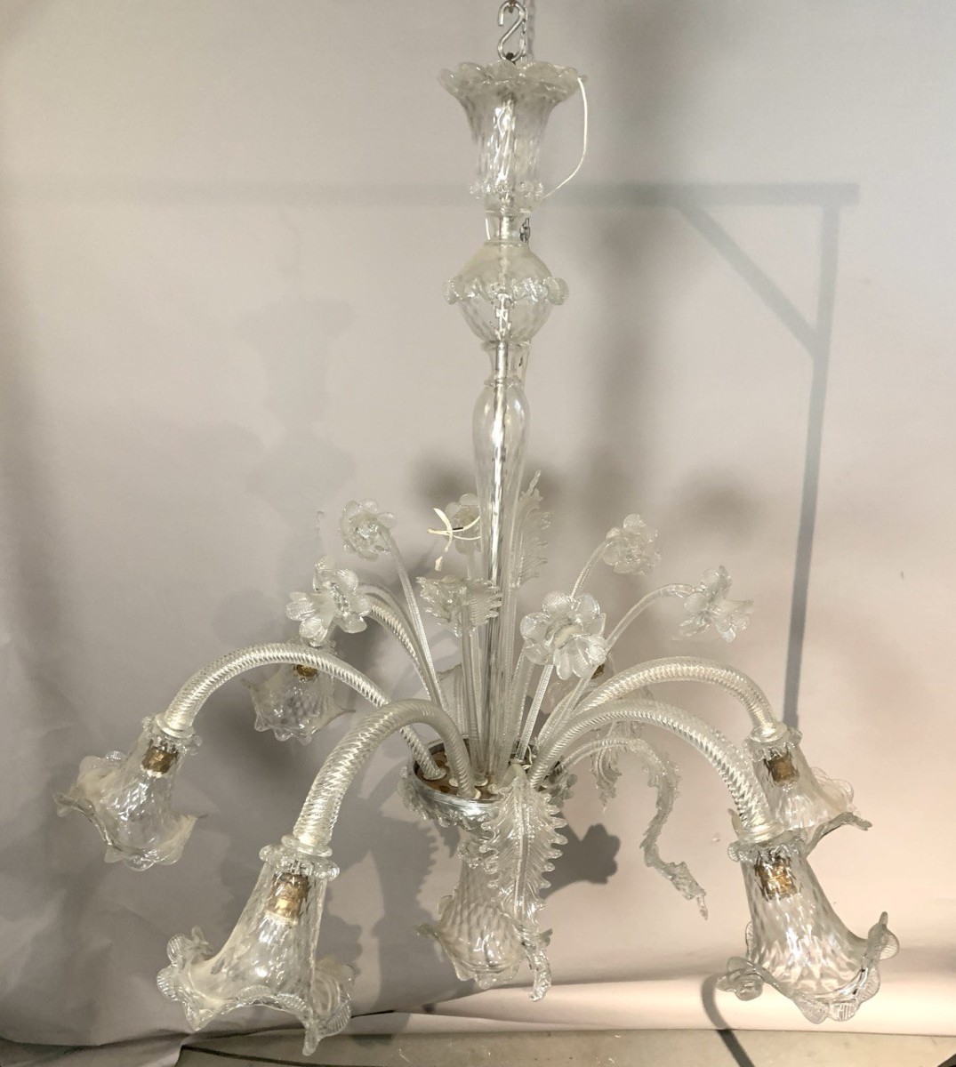 Lustre « Ca' Venier » à six lumières en verre soufflé de Murano. Italie, début du XXe siècle.-photo-3