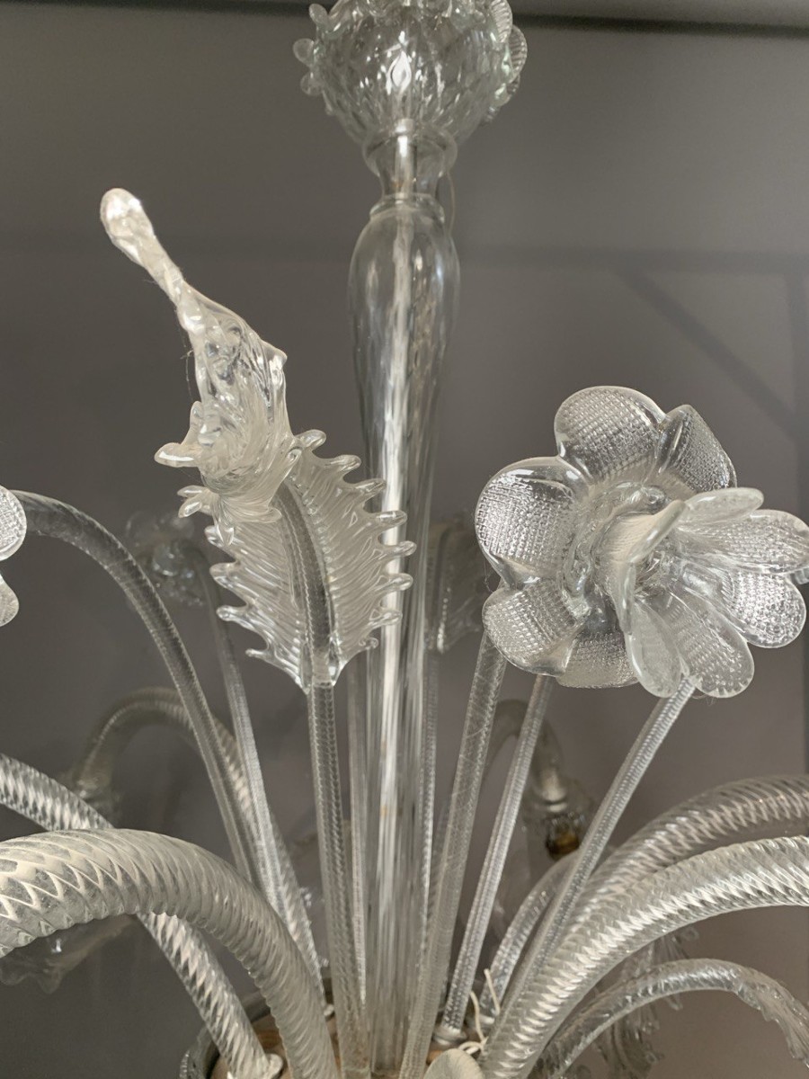 Lustre « Ca' Venier » à six lumières en verre soufflé de Murano. Italie, début du XXe siècle.-photo-1
