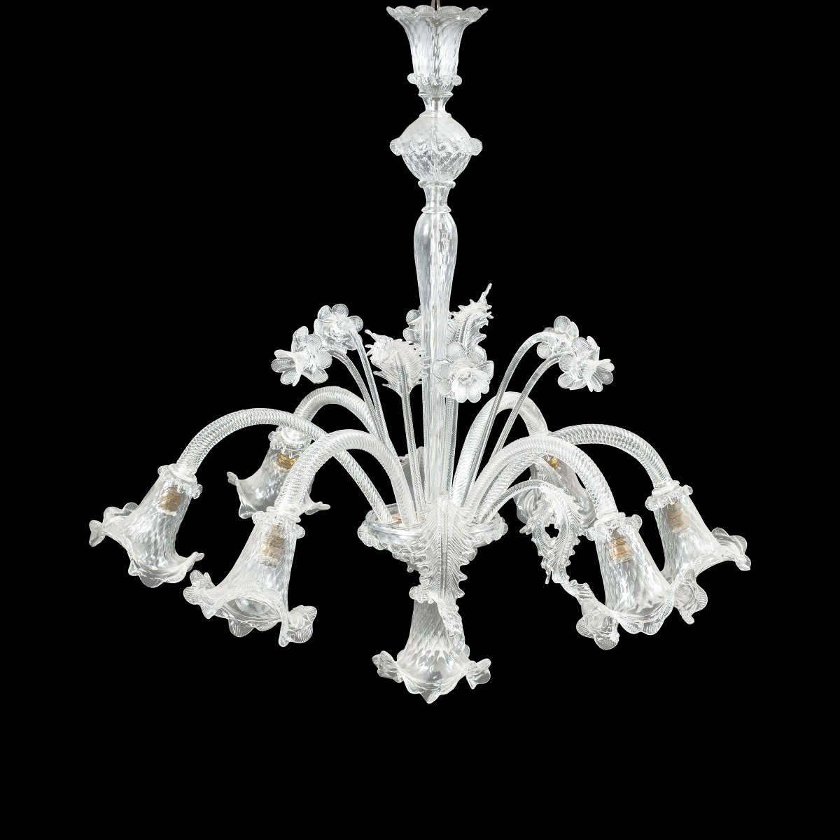Lustre « Ca' Venier » à six lumières en verre soufflé de Murano. Italie, début du XXe siècle.