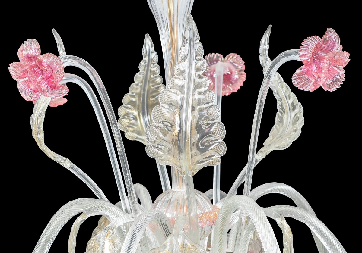 Lustre à huit lumières en verre soufflé de Murano. Italie, début du XXe siècle.-photo-2