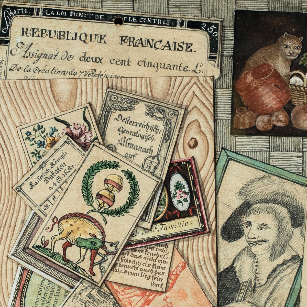 German Painter (18th–19th Century) - Trompe l'Oeil With Documents, Engravings And Still Life.-photo-2