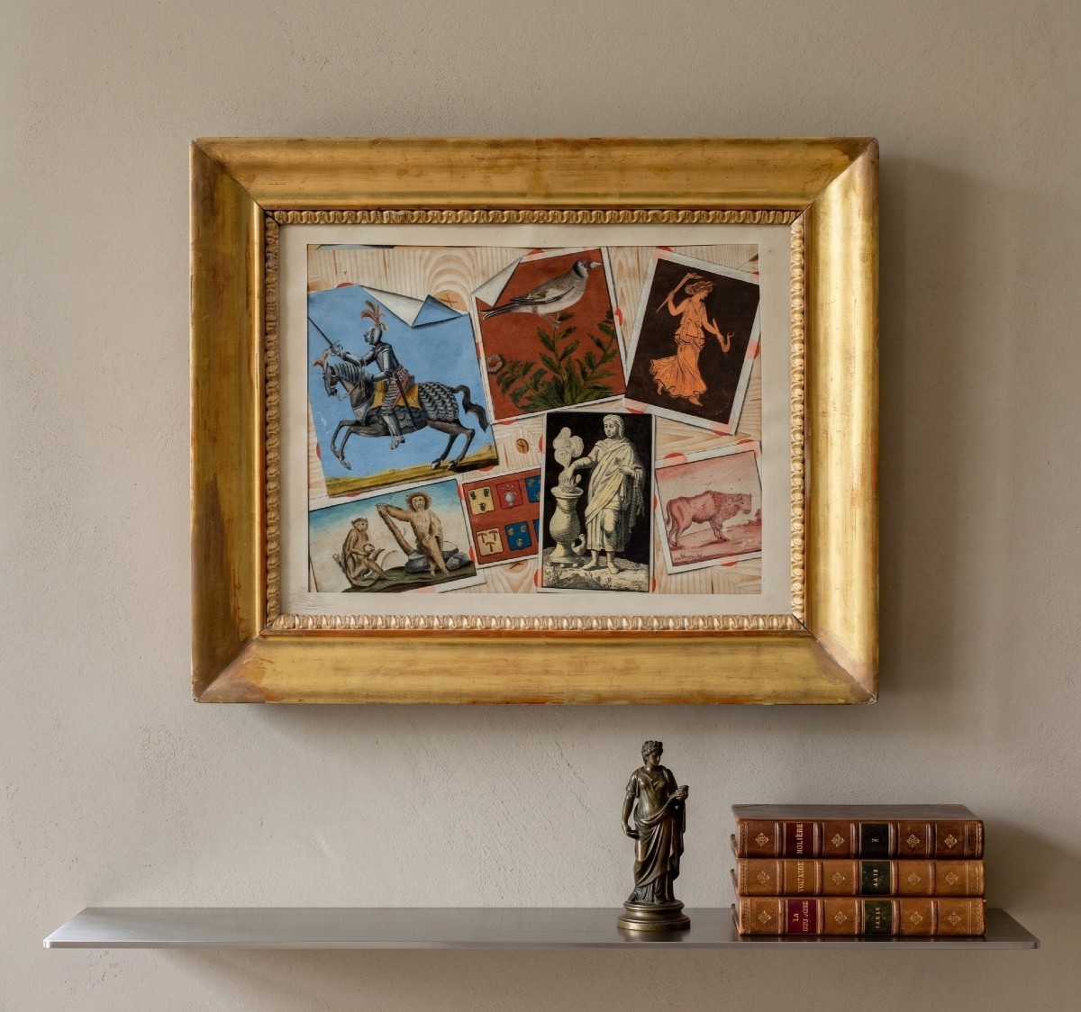 Peintre français (XIXe siècle) - Trompe-l'œil avec estampes de collection.-photo-4