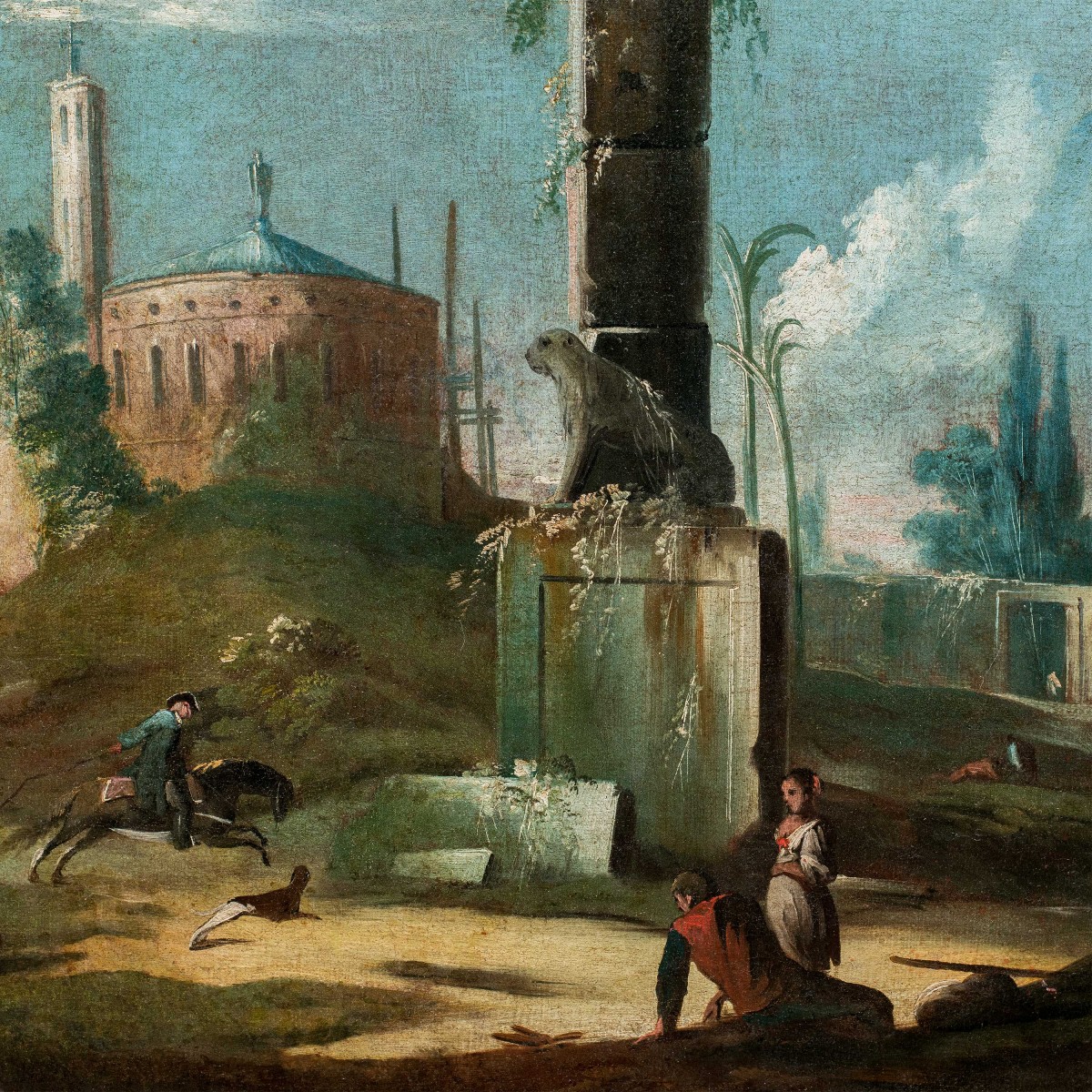 Venetian Painter (xviii) - Architectural Capriccio With Classical Ruins And Heraldic Lion.-photo-2