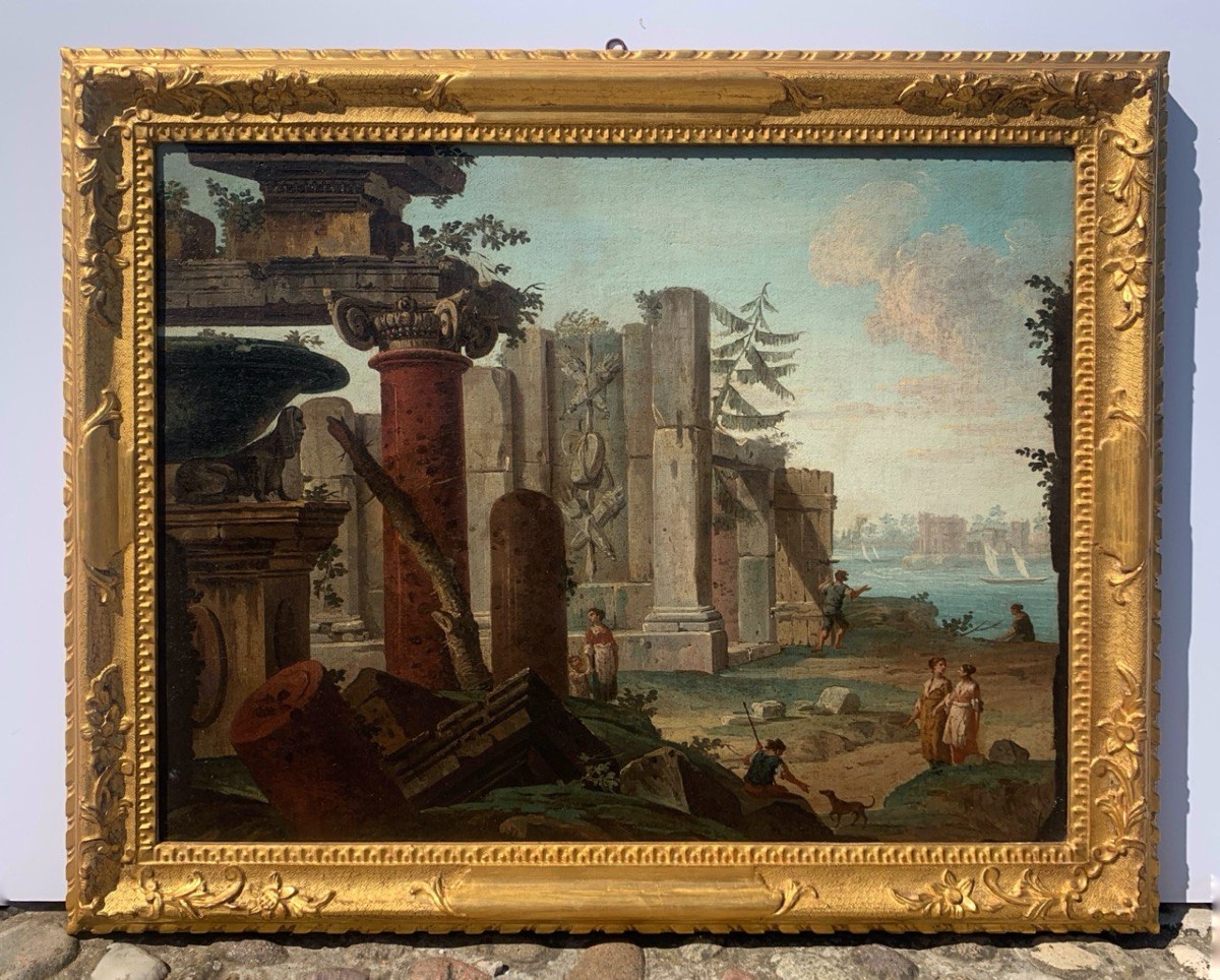 Antonio Joli (modena, 1700 – Naples, 1777) – Architectural Caprice With Ruins And Figures.-photo-1