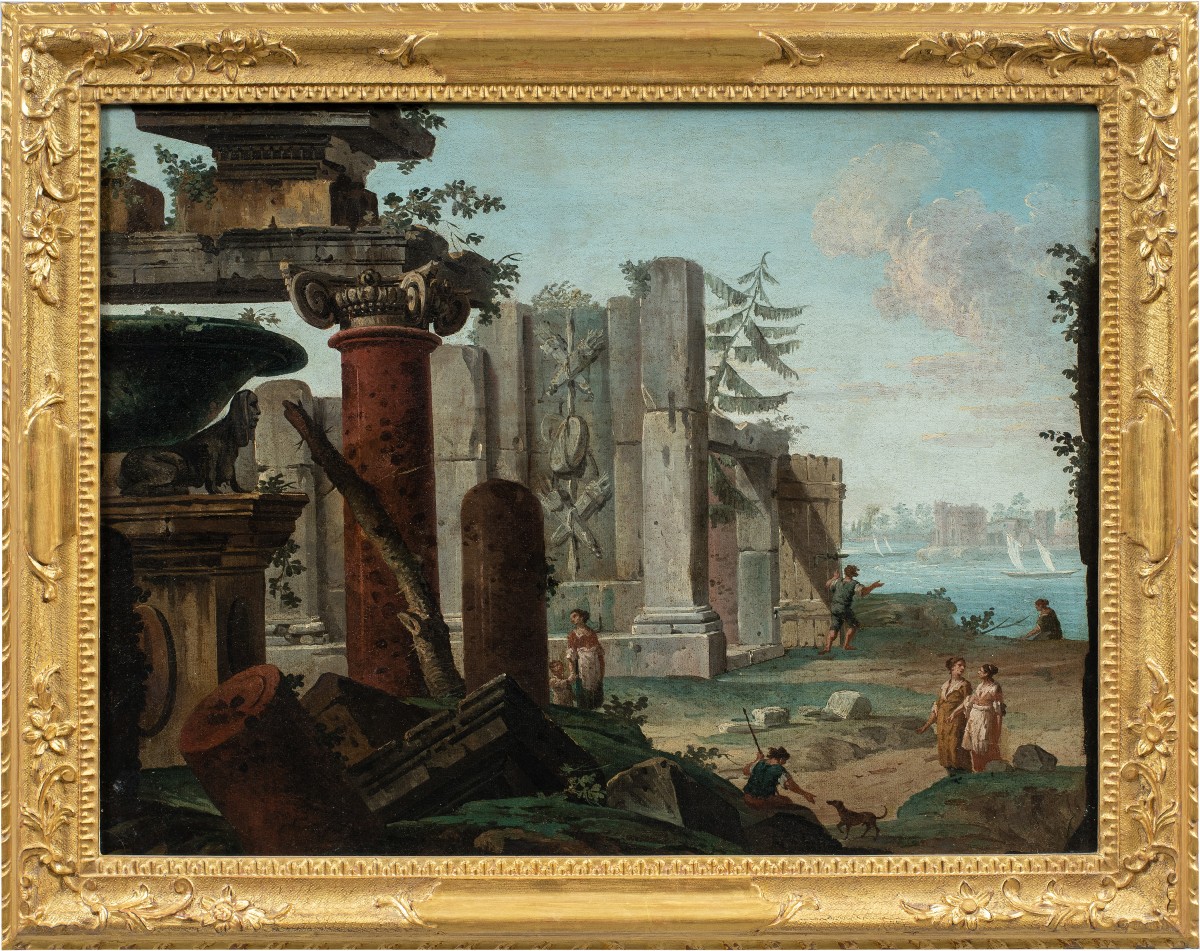 Antonio Joli (modena, 1700 – Naples, 1777) – Architectural Caprice With Ruins And Figures.