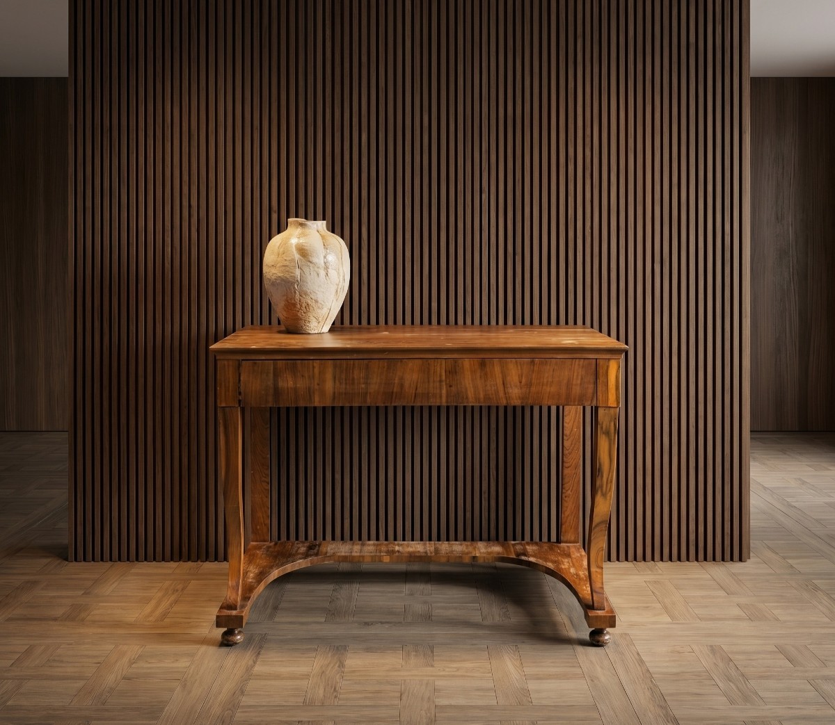 Console murale plaquée de noyer moucheté. Italie, première moitié du XIXe siècle.-photo-3