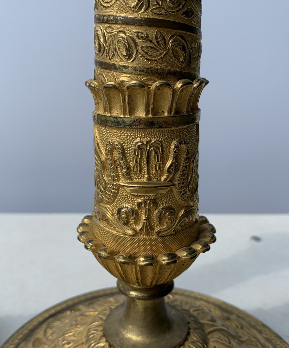 Pair Of Gilt Bronze Candlesticks. Paris, Early 19th Century.-photo-1