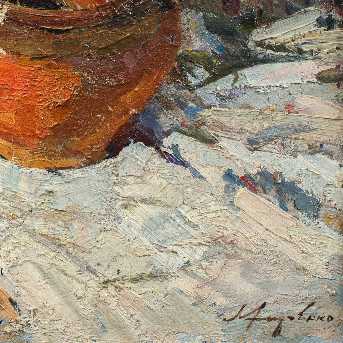 Lev Pavlovitch Khodchenko (Shimanovka 1912-1998) - Nature morte aux poissons et au vase.-photo-2