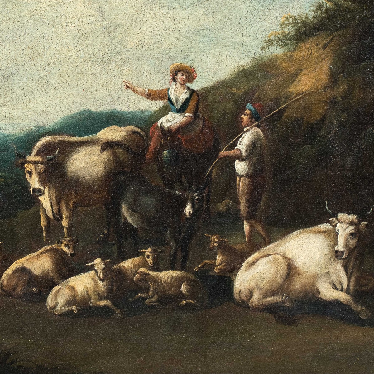 Peintre italien (XVIIIe siècle) - Paysage rural avec bergers et troupeau.-photo-2