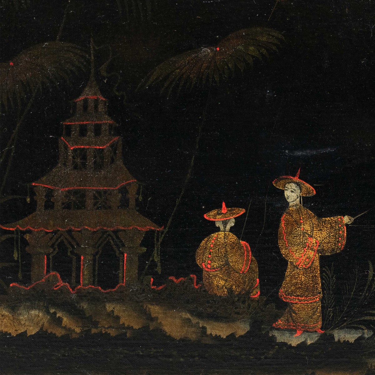 Peintre européen de style chinois (XVIIIe siècle) - Scène orientale avec pagode.-photo-2