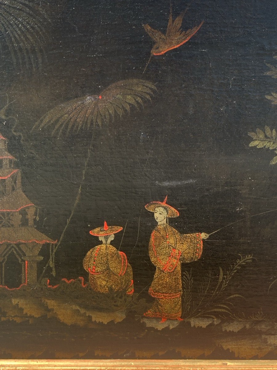 Peintre européen de style chinois (XVIIIe siècle) - Scène orientale avec pagode.-photo-2
