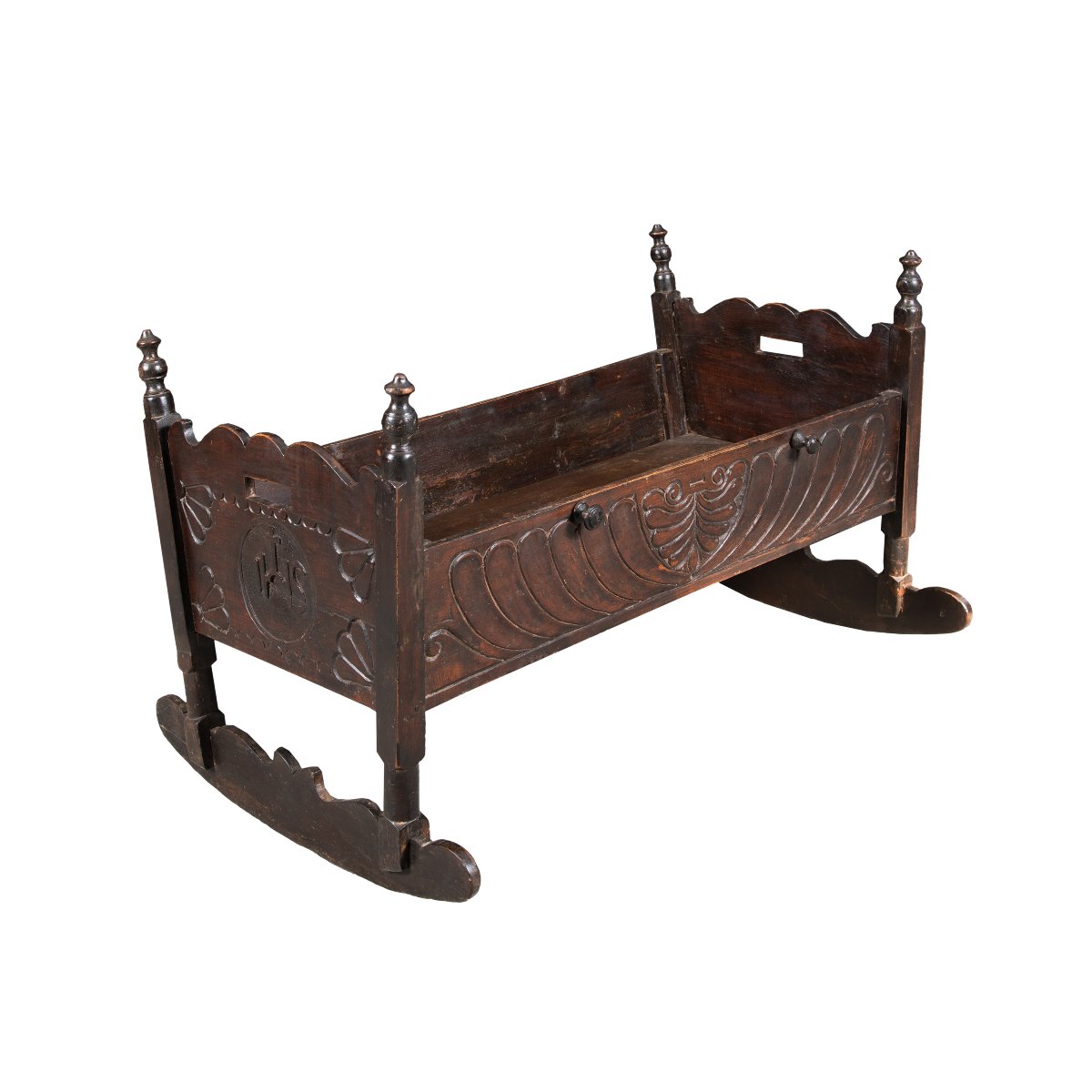 Carved Wooden Cradle. Italy, 19th Century.-photo-2