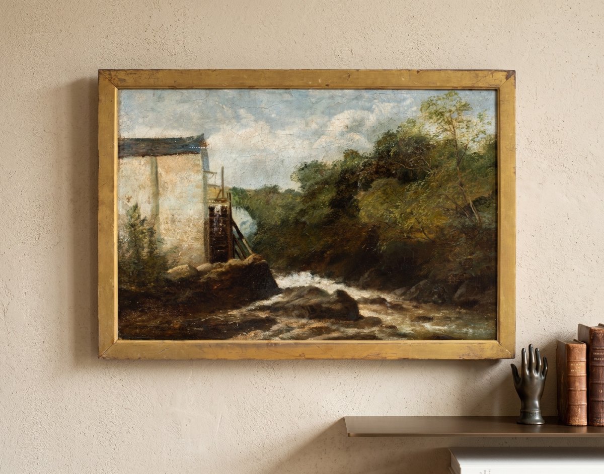 European Painter (19th Century) - Landscape With Mill And Stream.-photo-4