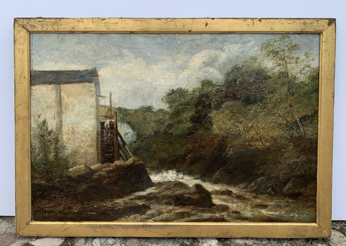 European Painter (19th Century) - Landscape With Mill And Stream.-photo-1
