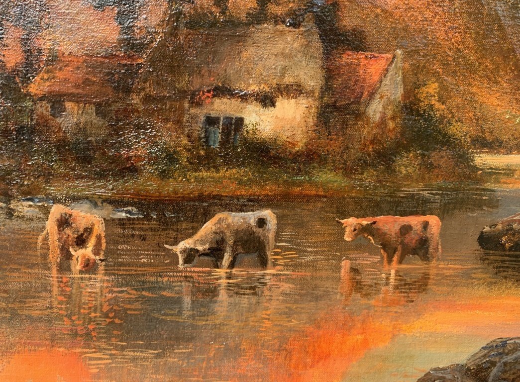 William Langton (Britannique, fin du XIXe siècle) - Lac au coucher du soleil.-photo-2