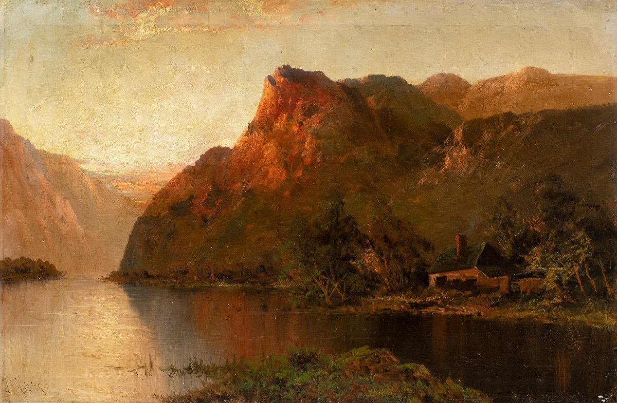 John Macwhirter Ra (slateford, Edinburgh 1839–london 1911) — View Of Loch Lomond At Sunset.