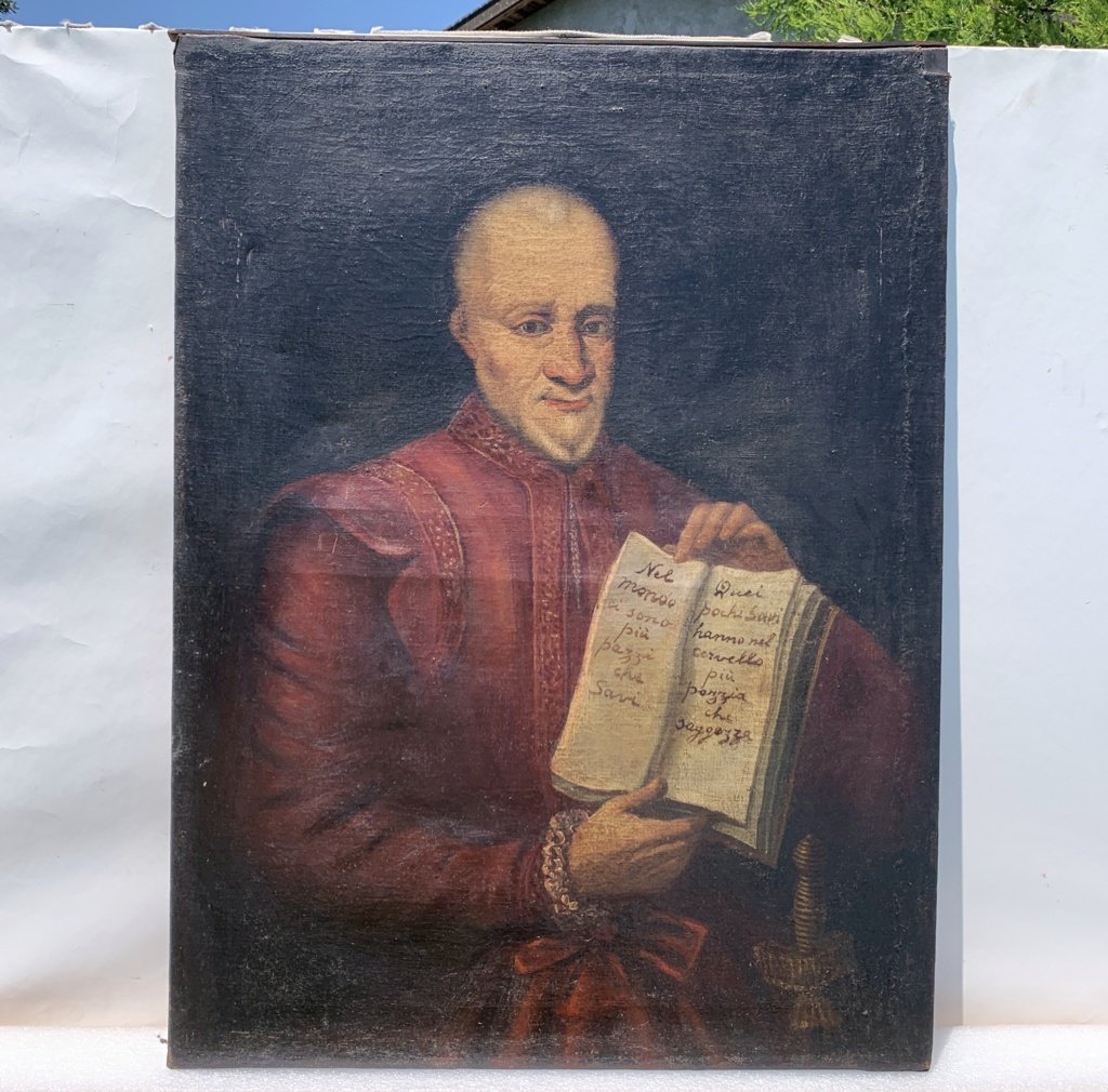 Peintre italien (seconde moitié du XVIII) - Portrait d'un vieillard portant un aphorisme.-photo-1