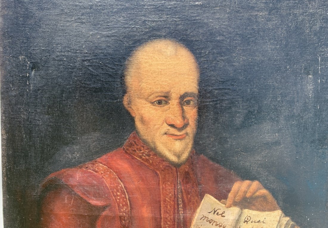 Peintre italien (seconde moitié du XVIII) - Portrait d'un vieillard portant un aphorisme.-photo-2