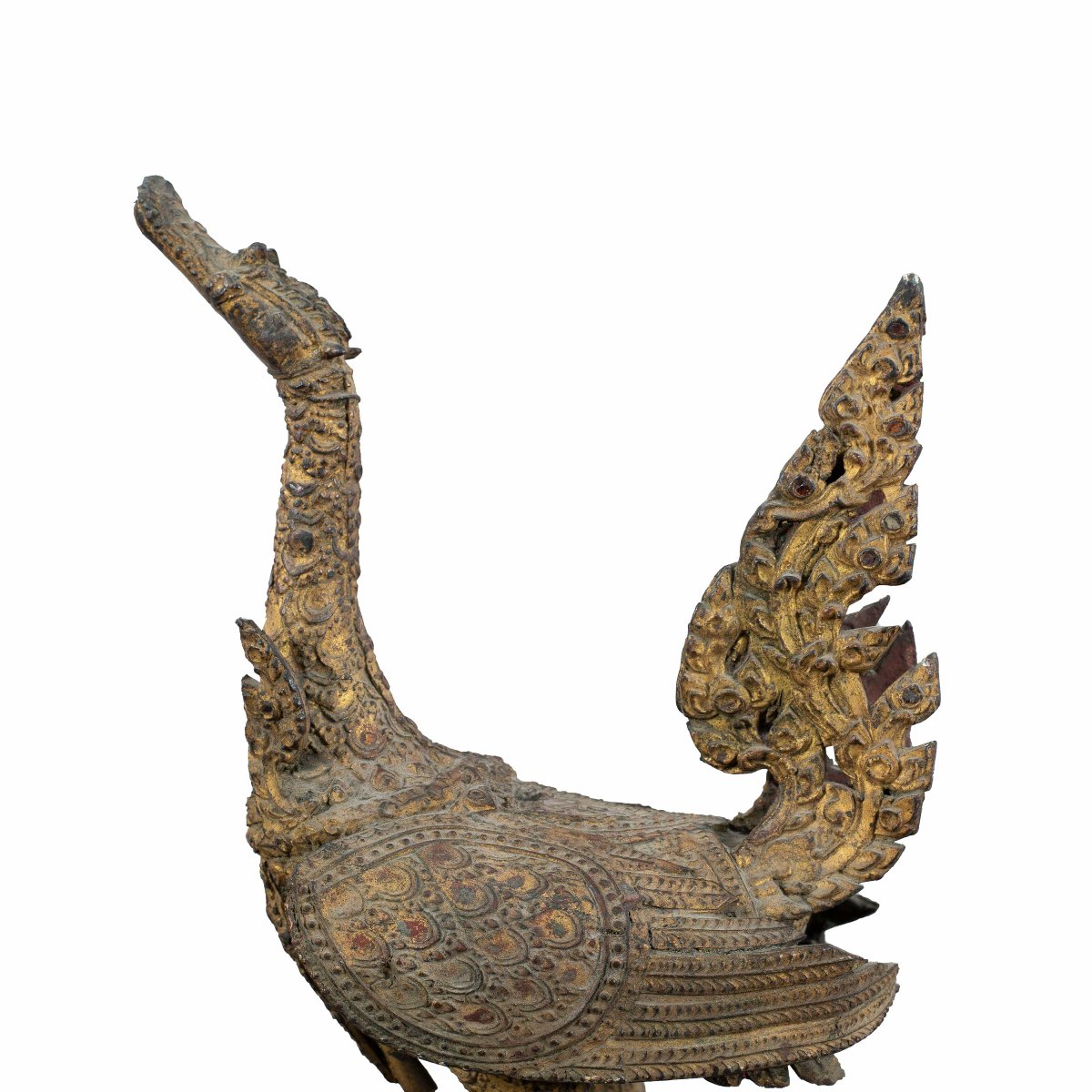 Paire d'oiseaux templiers thaïlandais en bronze doré avec clochettes. Thaïlande, 19ème siècle.-photo-2