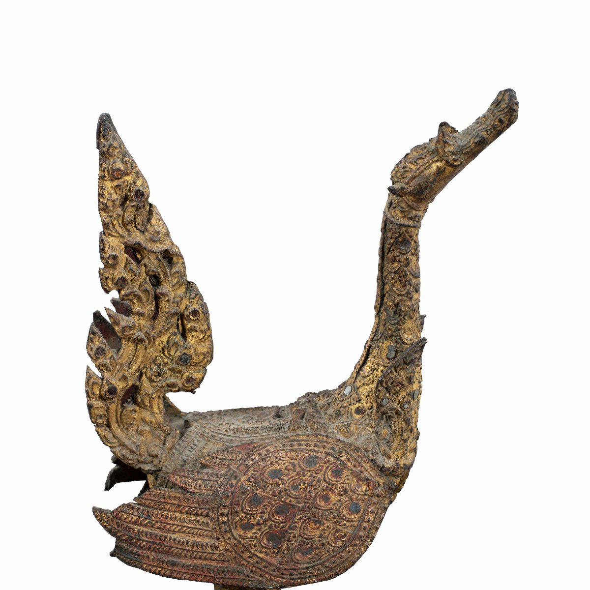 Paire d'oiseaux templiers thaïlandais en bronze doré avec clochettes. Thaïlande, 19ème siècle.-photo-3