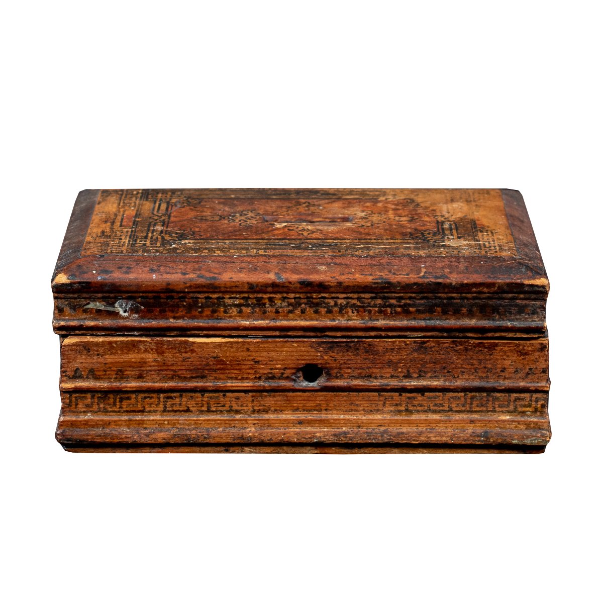 Boîte à monnaie en bois ornée d'appliqués. Italie, XIXe siècle.-photo-2