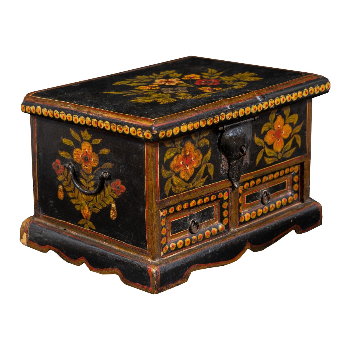 Coffret en bois sculpté, laqué et peint. Europe du Nord, XIXe siècle.-photo-2