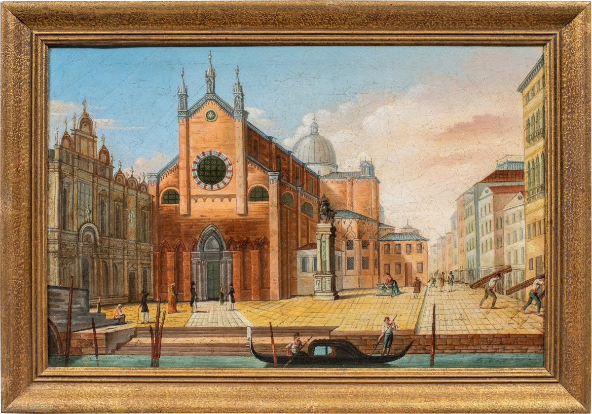 Peintre vénitien (XIXe siècle) - Venise, vue du Campo Santi Giovanni e Paolo.
