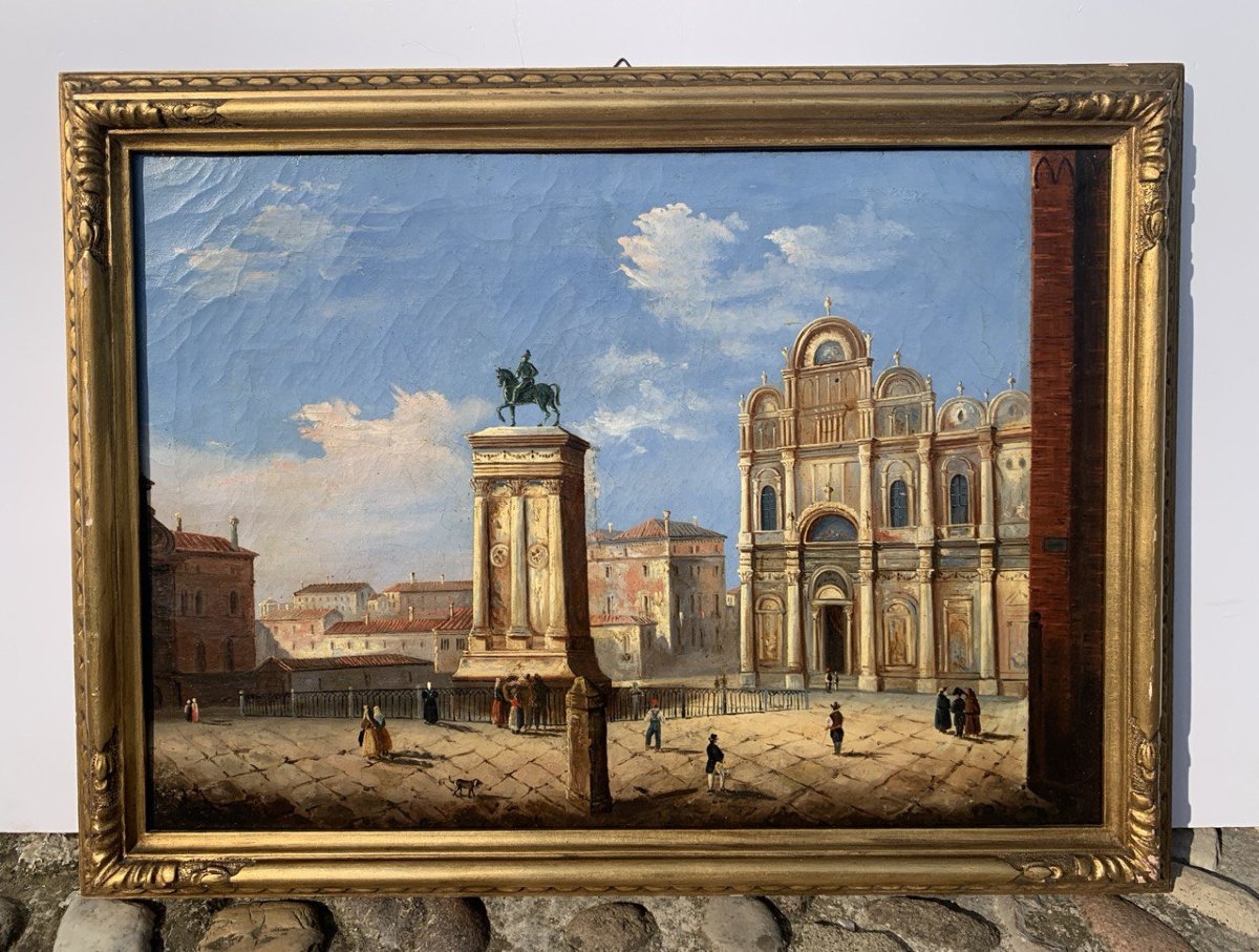 Peintre vénitien (XIXe siècle) - Venise, vue du Campo Santi Giovanni e Paolo.-photo-1