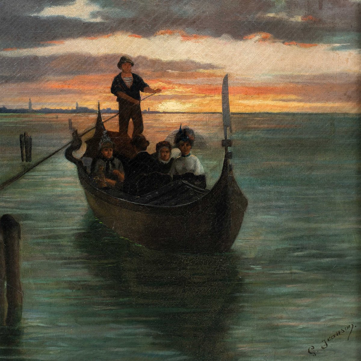 G. Jeanson (actif à Venise, XIXe siècle) - Vue de la lagune de Venise avec une gondole.-photo-2