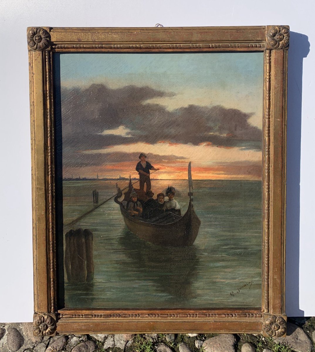 G. Jeanson (actif à Venise, XIXe siècle) - Vue de la lagune de Venise avec une gondole.-photo-4