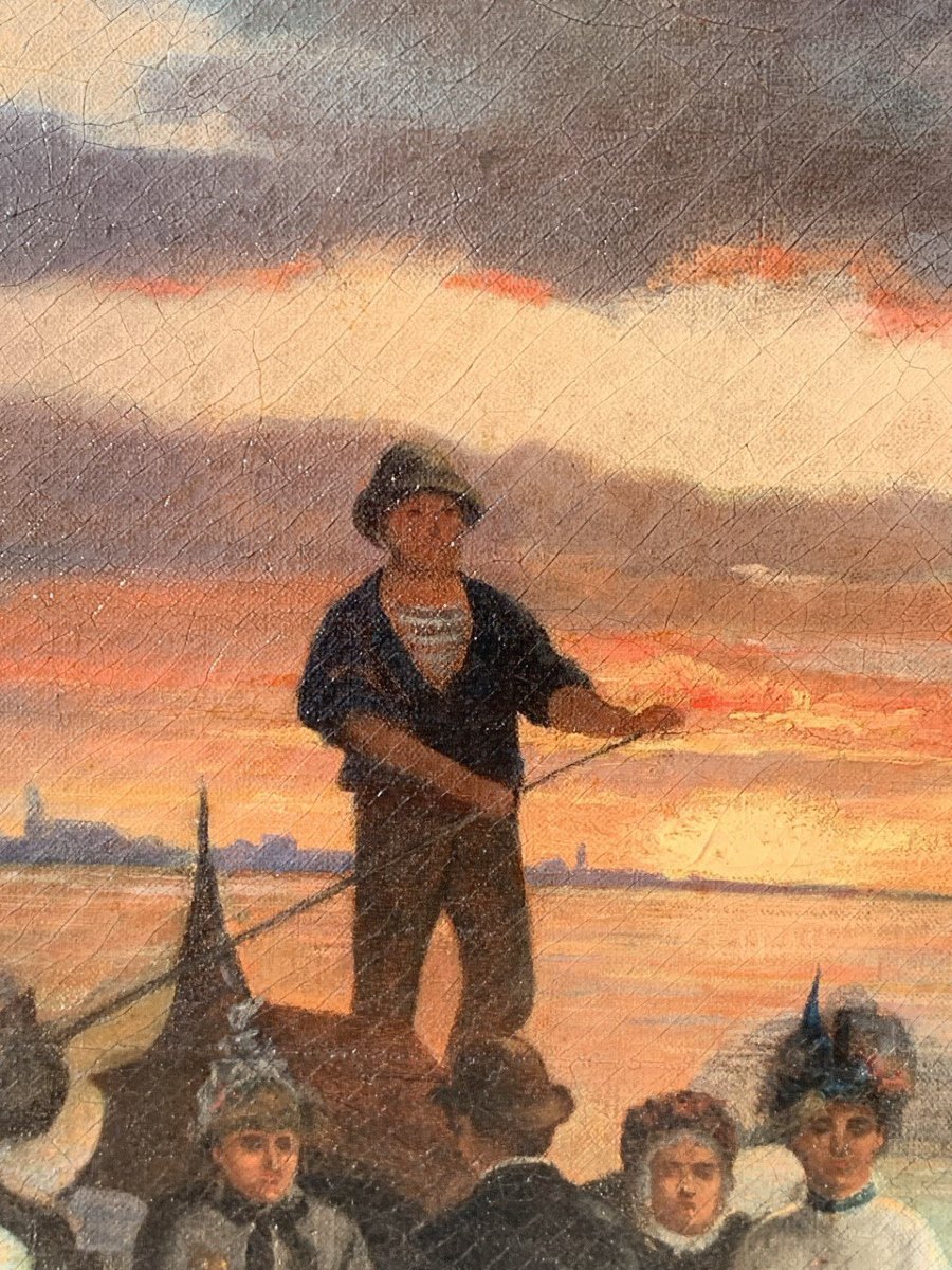 G. Jeanson (actif à Venise, XIXe siècle) - Vue de la lagune de Venise avec une gondole.-photo-1