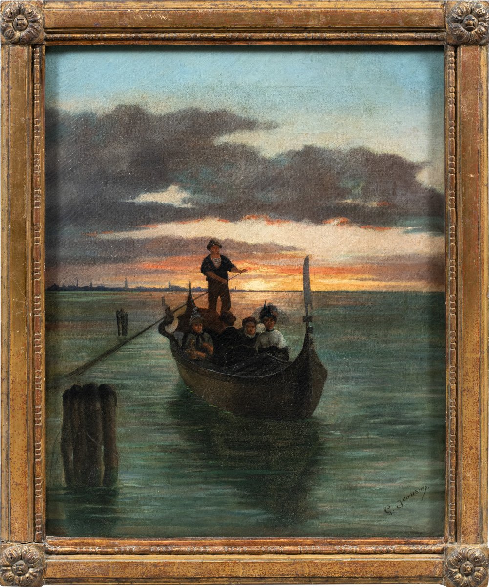 G. Jeanson (actif à Venise, XIXe siècle) - Vue de la lagune de Venise avec une gondole.