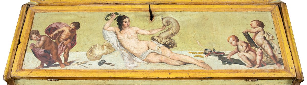 Trumeau en deux parties en bois laqué et peint. Rome, XVIIIe siècle.-photo-3