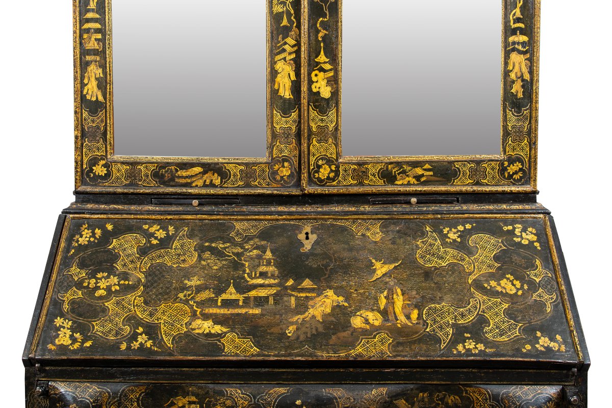 Two-piece Trumeau In Lacquered And Gilded Wood With Chinoiserie Motifs. Venice, 18th Century.-photo-1