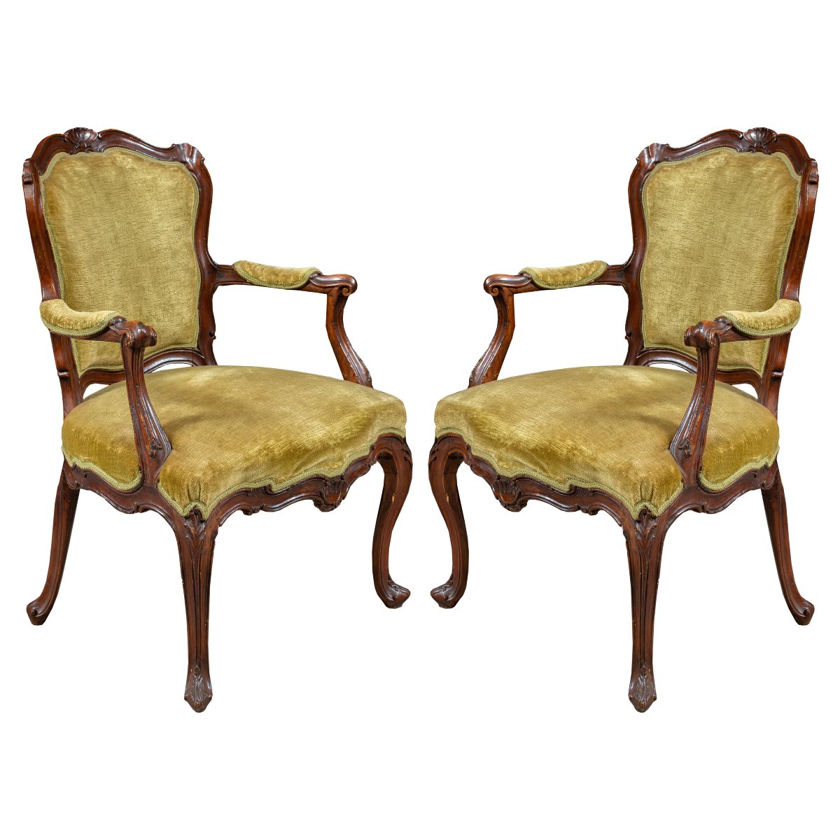 Pair Of Venetian Carved Walnut Armchairs. Venice, 18th Century.