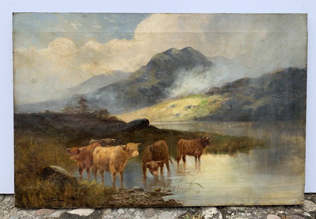 British Painter (late 19th Century) — Landscape With Highland Cattle By A Lake.-photo-4
