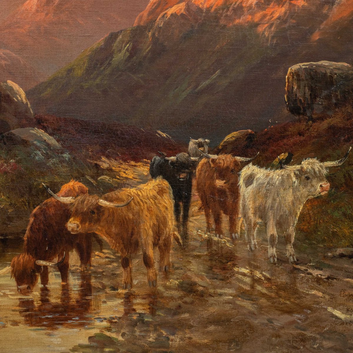 W. Richards (british, Late 19th Century) — Scottish Highland Landscape With Cattle.-photo-2