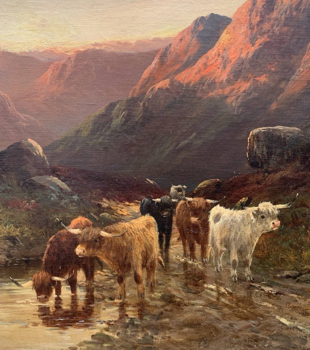 W. Richards (british, Late 19th Century) — Scottish Highland Landscape With Cattle.-photo-1