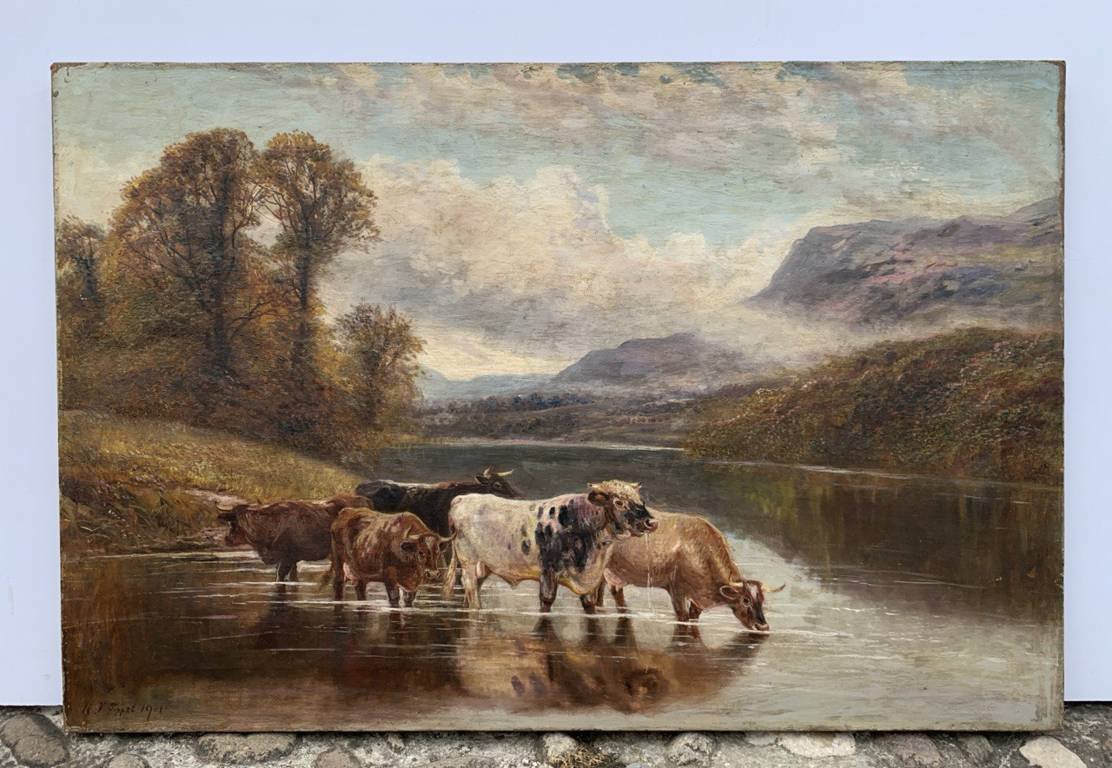 William Vivian Tippett (british, 1833 - 1910) - Landscape With Cattle Fording.-photo-4