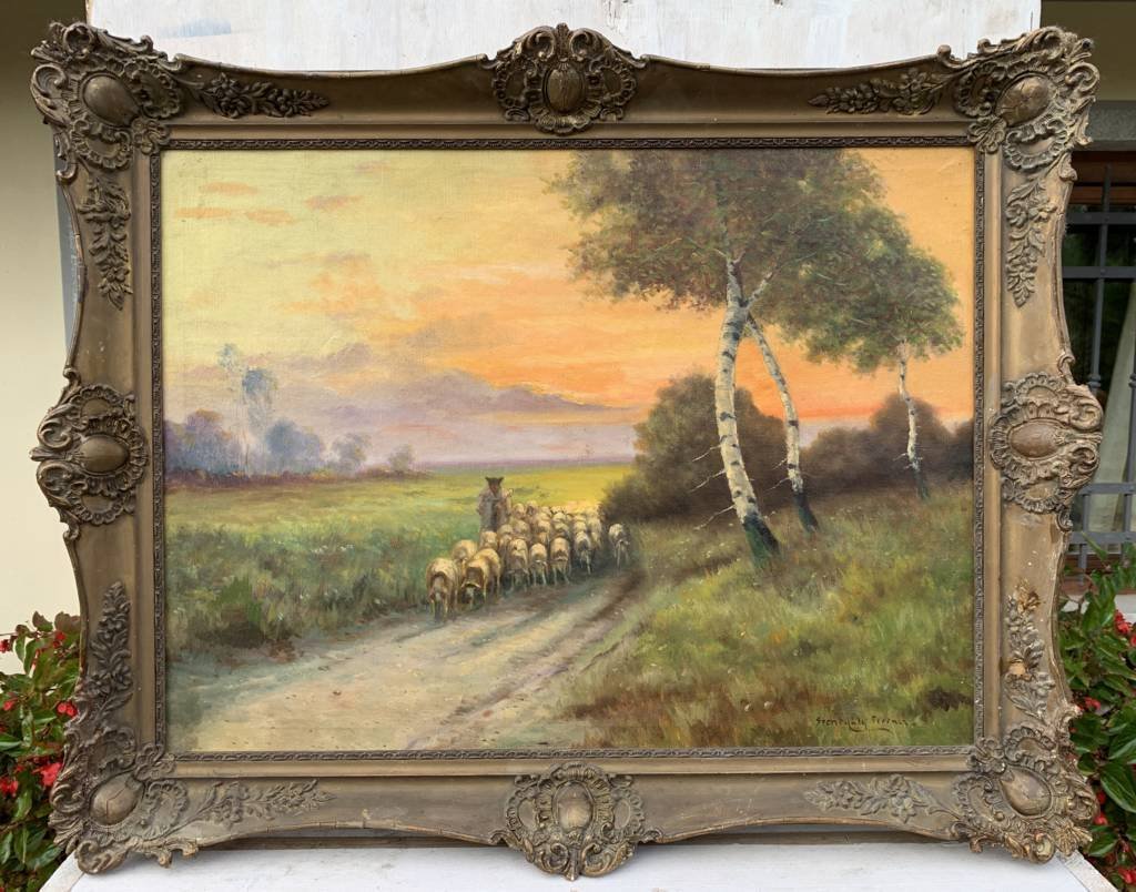 Hungarian Painter (19th Century) - Landscape With Flock At Sunset.-photo-1