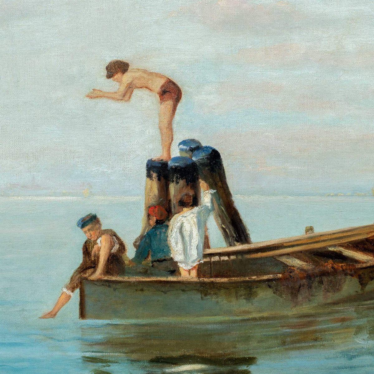 Venetian Painter (19th Century) - Bathers On The Lagoon.-photo-2