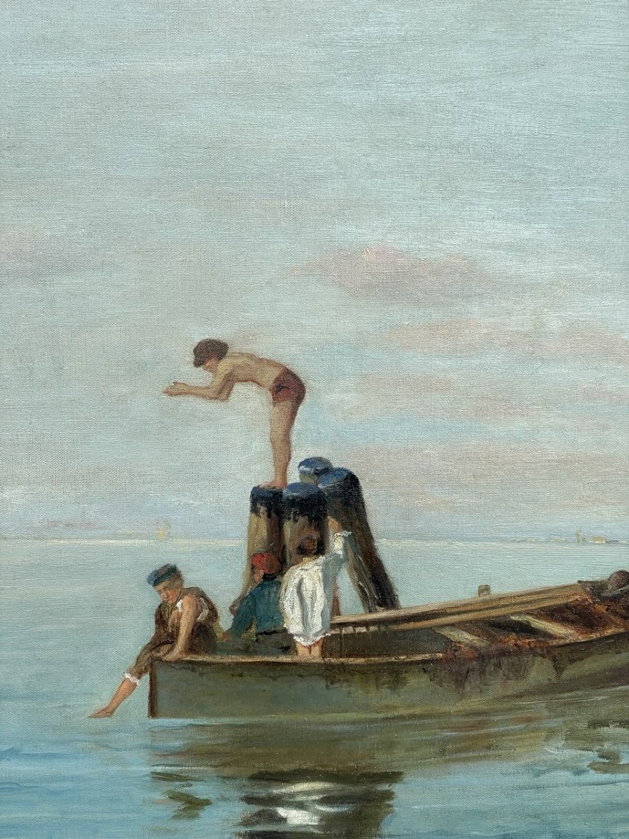 Venetian Painter (19th Century) - Bathers On The Lagoon.-photo-1