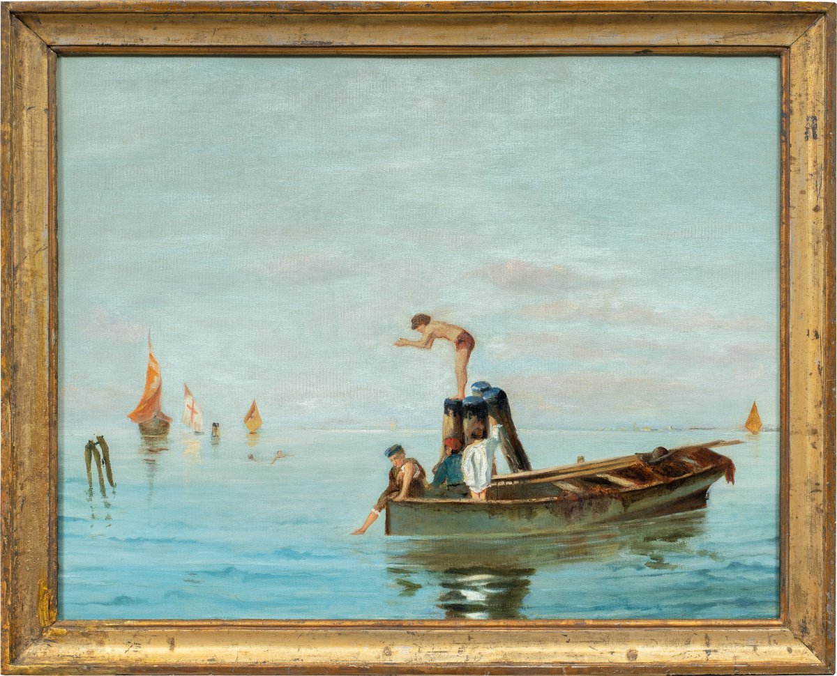 Venetian Painter (19th Century) - Bathers On The Lagoon.