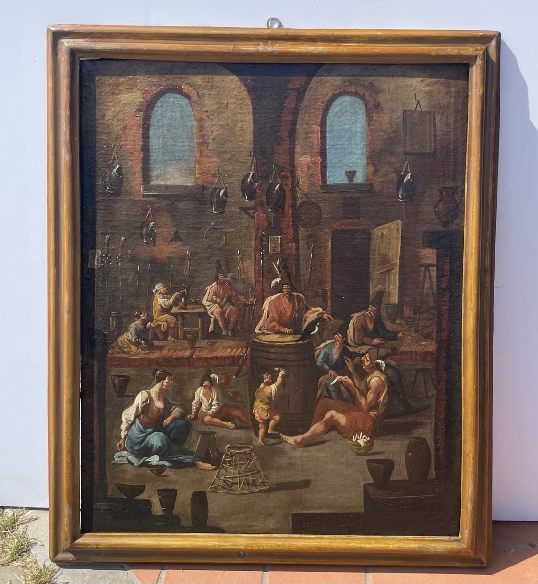 Attribué à Alessandro Magnasco (Gênes 1667-1749) - Scène de taverne avec un marchand et une pie-photo-1