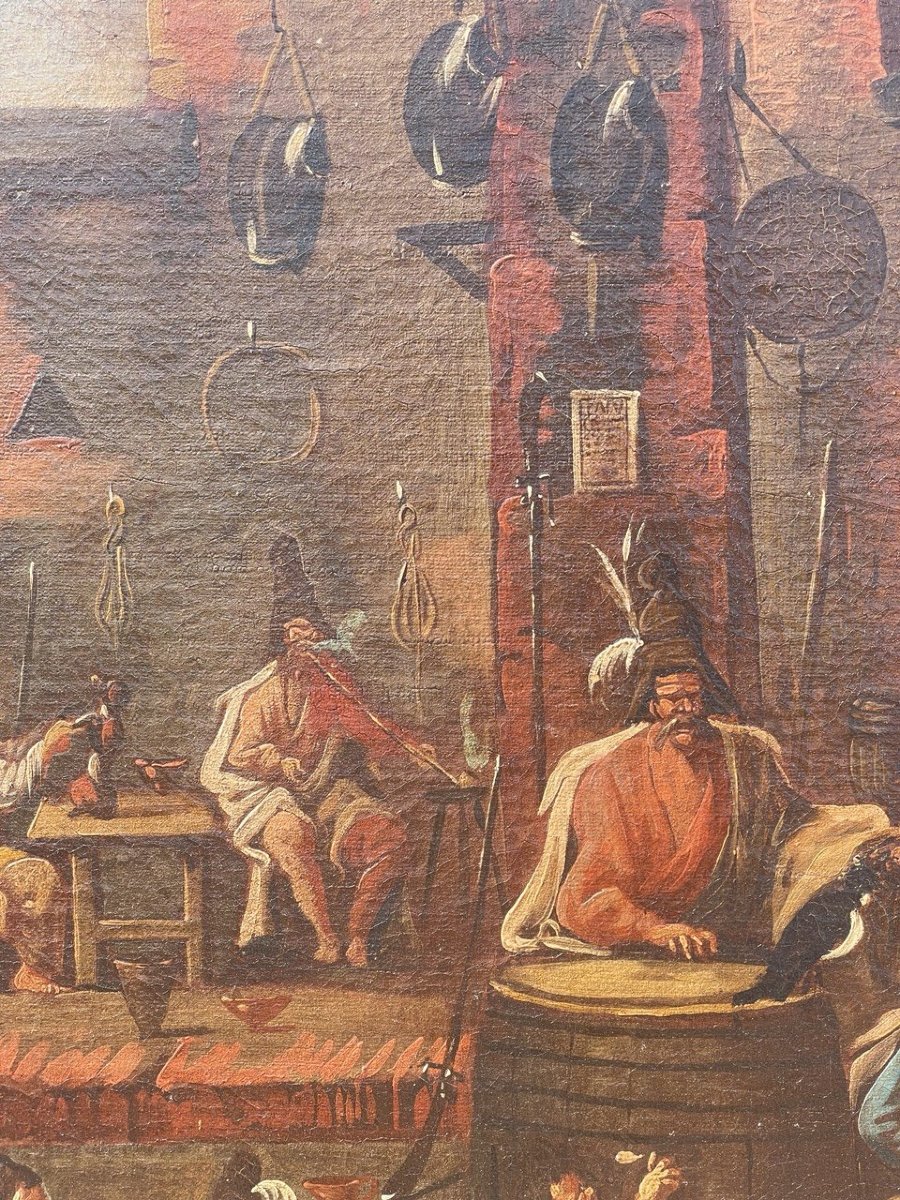 Attribué à Alessandro Magnasco (Gênes 1667-1749) - Scène de taverne avec un marchand et une pie-photo-3