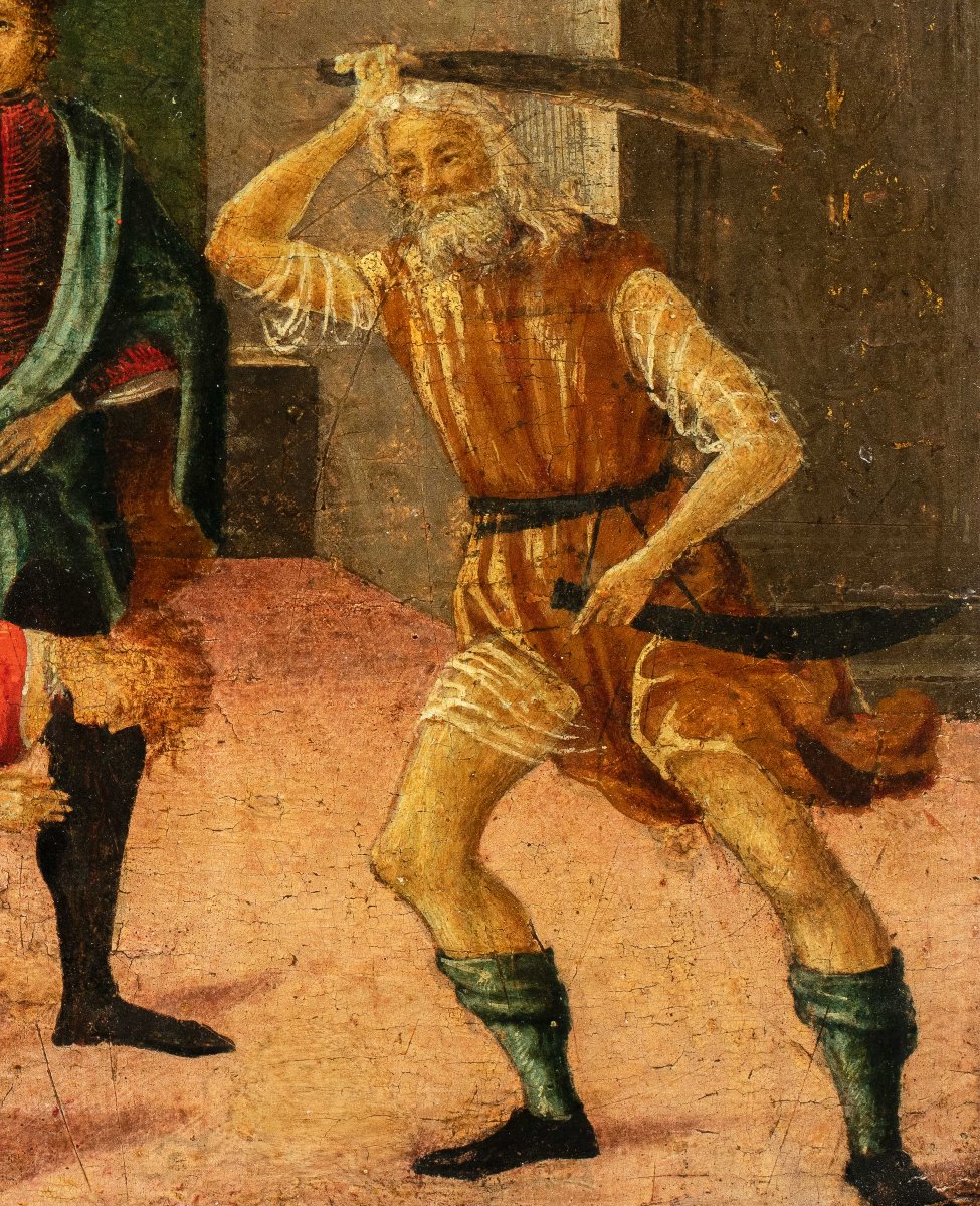 Vincenzo di Antonio Frediani (Lucques 1481-1504) - Prédelle avec la Décollation d'un saint.-photo-3
