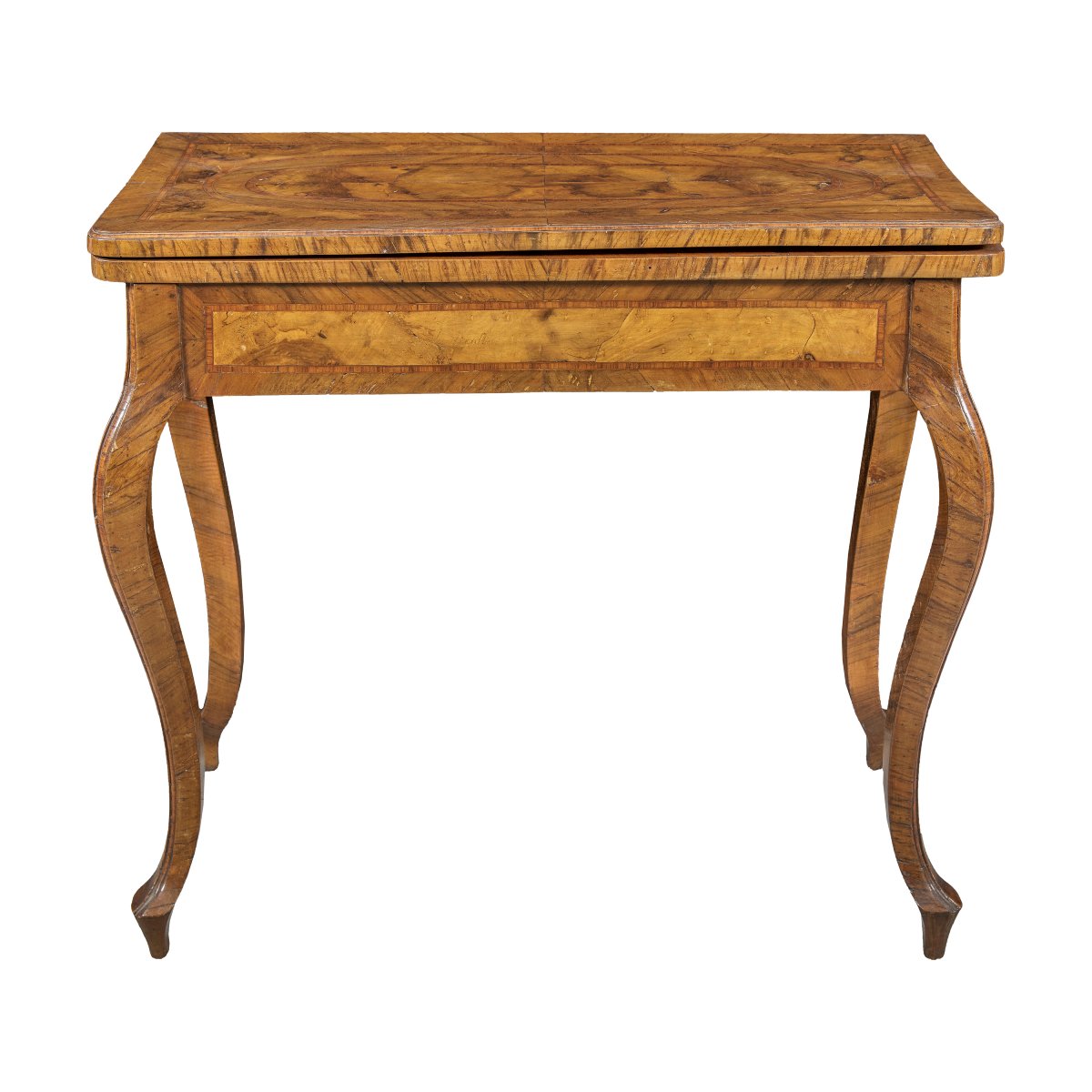 Table de jeu en placage de bois d'olivier. Toscane, XVIIIe siècle.-photo-2