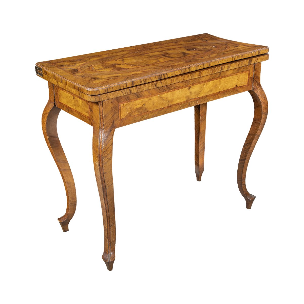 Table de jeu en placage de bois d'olivier. Toscane, XVIIIe siècle.-photo-3